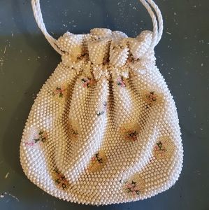 Beaded floral vintage drawstring bucket purse
